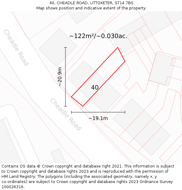 40, CHEADLE ROAD, UTTOXETER, ST14 7BS: Plot and title map