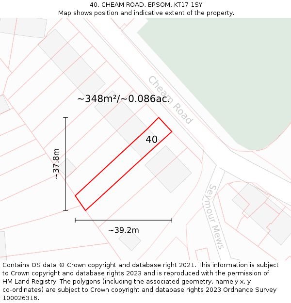 40, CHEAM ROAD, EPSOM, KT17 1SY: Plot and title map