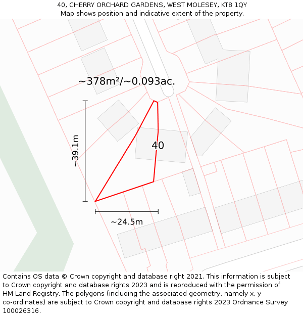 40, CHERRY ORCHARD GARDENS, WEST MOLESEY, KT8 1QY: Plot and title map