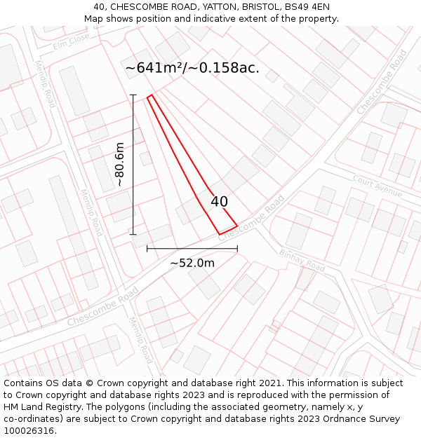 40, CHESCOMBE ROAD, YATTON, BRISTOL, BS49 4EN: Plot and title map