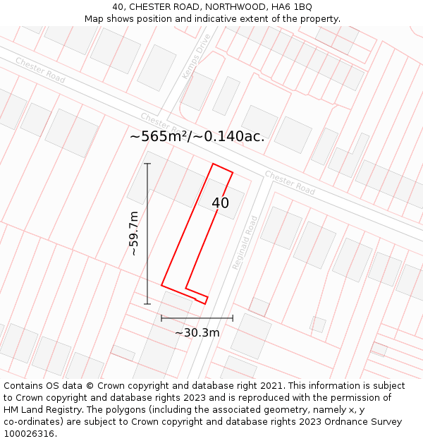 40, CHESTER ROAD, NORTHWOOD, HA6 1BQ: Plot and title map