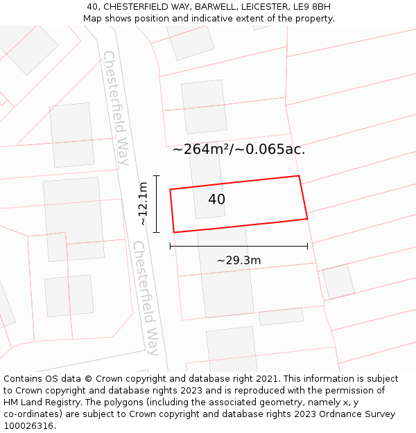 40, CHESTERFIELD WAY, BARWELL, LEICESTER, LE9 8BH: Plot and title map