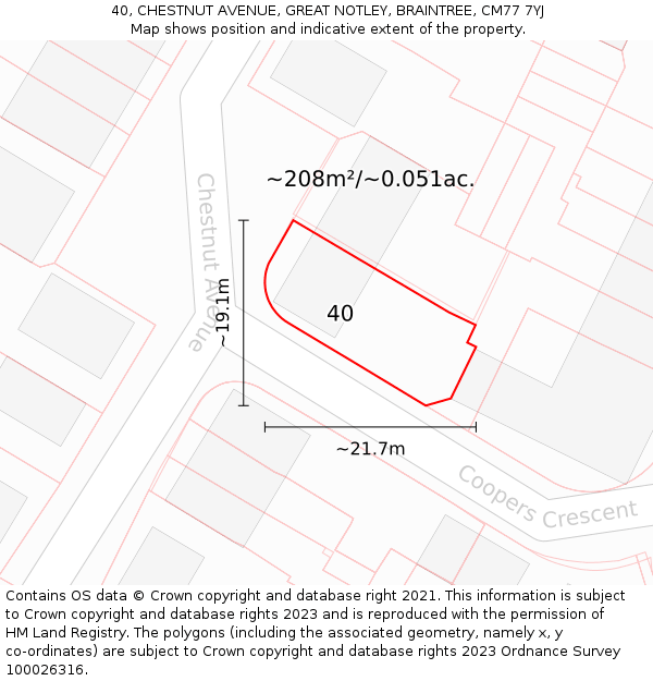 40, CHESTNUT AVENUE, GREAT NOTLEY, BRAINTREE, CM77 7YJ: Plot and title map