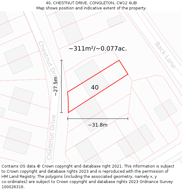 40, CHESTNUT DRIVE, CONGLETON, CW12 4UB: Plot and title map