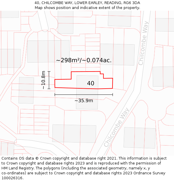 40, CHILCOMBE WAY, LOWER EARLEY, READING, RG6 3DA: Plot and title map