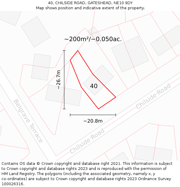 40, CHILSIDE ROAD, GATESHEAD, NE10 9DY: Plot and title map