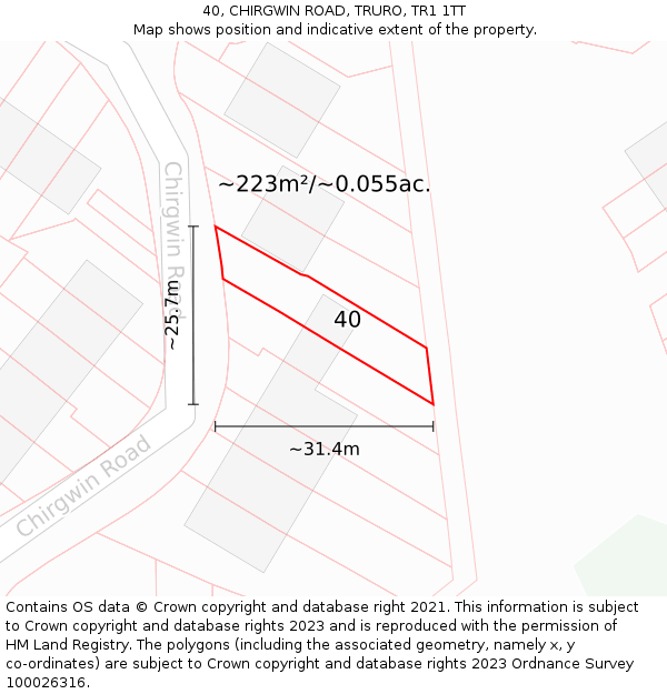 40, CHIRGWIN ROAD, TRURO, TR1 1TT: Plot and title map