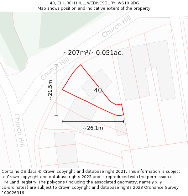 40, CHURCH HILL, WEDNESBURY, WS10 9DG: Plot and title map