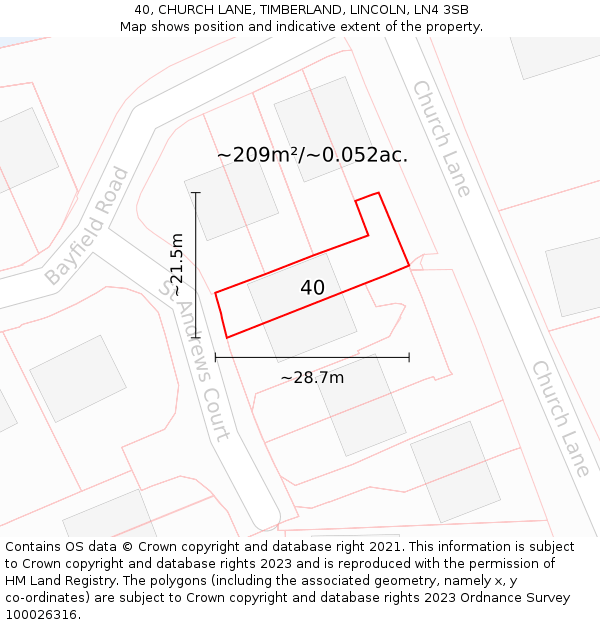 40, CHURCH LANE, TIMBERLAND, LINCOLN, LN4 3SB: Plot and title map