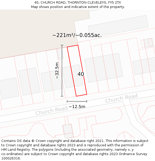 40, CHURCH ROAD, THORNTON-CLEVELEYS, FY5 2TX: Plot and title map