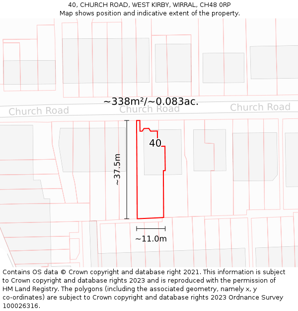 40, CHURCH ROAD, WEST KIRBY, WIRRAL, CH48 0RP: Plot and title map