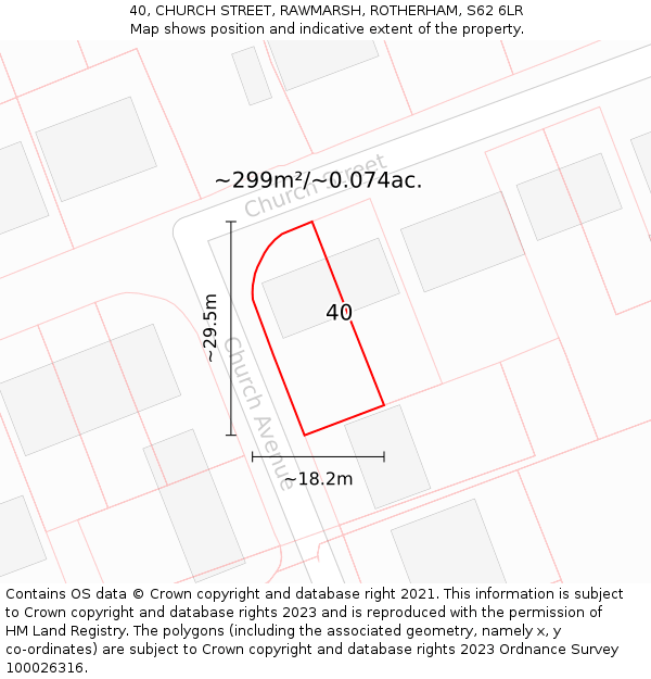 40, CHURCH STREET, RAWMARSH, ROTHERHAM, S62 6LR: Plot and title map