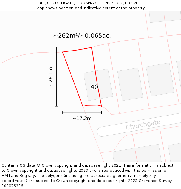 40, CHURCHGATE, GOOSNARGH, PRESTON, PR3 2BD: Plot and title map