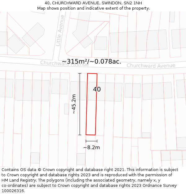 40, CHURCHWARD AVENUE, SWINDON, SN2 1NH: Plot and title map