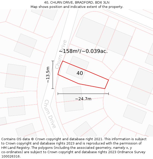 40, CHURN DRIVE, BRADFORD, BD6 3LN: Plot and title map