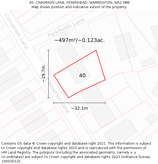 40, CINNAMON LANE, FEARNHEAD, WARRINGTON, WA2 0BB: Plot and title map