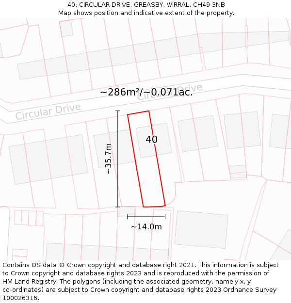 40, CIRCULAR DRIVE, GREASBY, WIRRAL, CH49 3NB: Plot and title map
