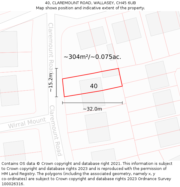 40, CLAREMOUNT ROAD, WALLASEY, CH45 6UB: Plot and title map