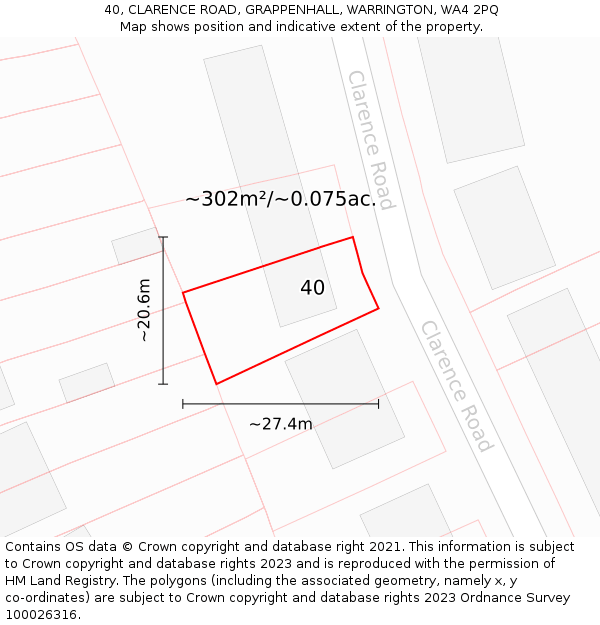 40, CLARENCE ROAD, GRAPPENHALL, WARRINGTON, WA4 2PQ: Plot and title map
