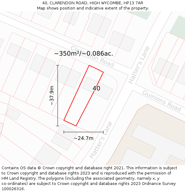 40, CLARENDON ROAD, HIGH WYCOMBE, HP13 7AR: Plot and title map