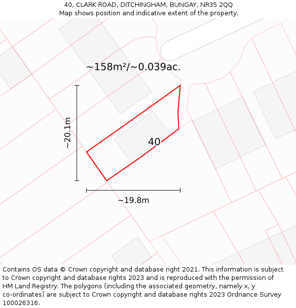 40, CLARK ROAD, DITCHINGHAM, BUNGAY, NR35 2QQ: Plot and title map