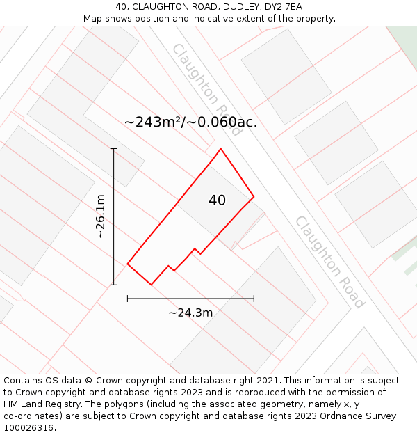 40, CLAUGHTON ROAD, DUDLEY, DY2 7EA: Plot and title map