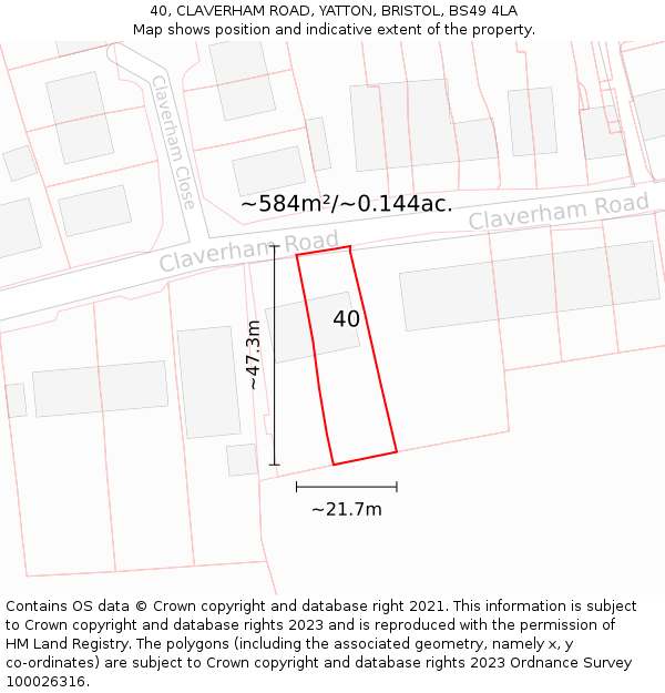 40, CLAVERHAM ROAD, YATTON, BRISTOL, BS49 4LA: Plot and title map