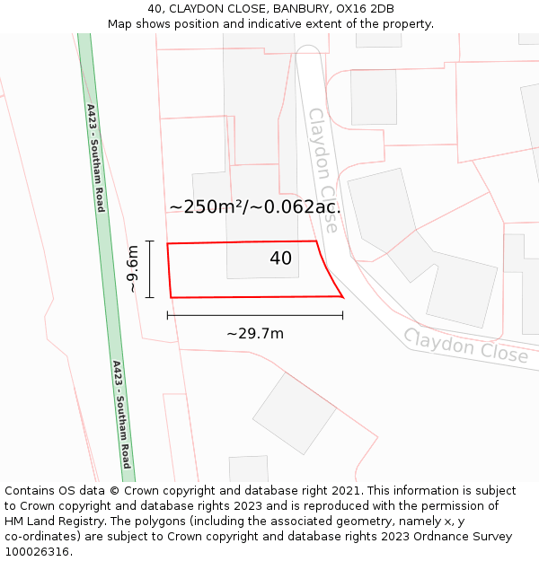 40, CLAYDON CLOSE, BANBURY, OX16 2DB: Plot and title map