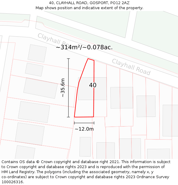 40, CLAYHALL ROAD, GOSPORT, PO12 2AZ: Plot and title map