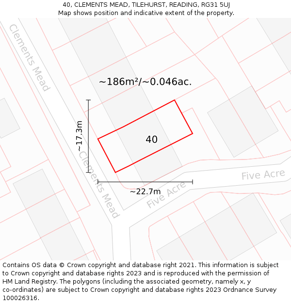 40, CLEMENTS MEAD, TILEHURST, READING, RG31 5UJ: Plot and title map