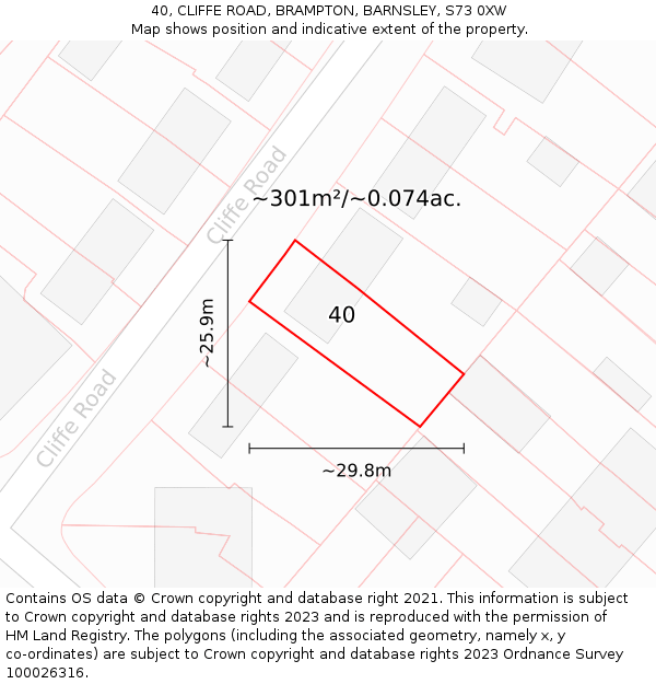 40, CLIFFE ROAD, BRAMPTON, BARNSLEY, S73 0XW: Plot and title map