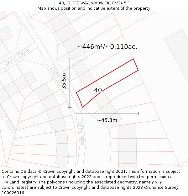 40, CLIFFE WAY, WARWICK, CV34 5JF: Plot and title map
