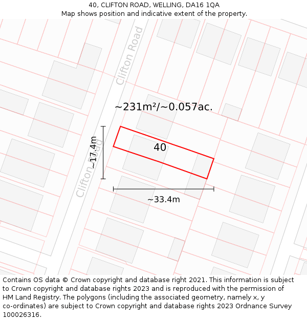 40, CLIFTON ROAD, WELLING, DA16 1QA: Plot and title map