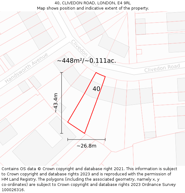 40, CLIVEDON ROAD, LONDON, E4 9RL: Plot and title map
