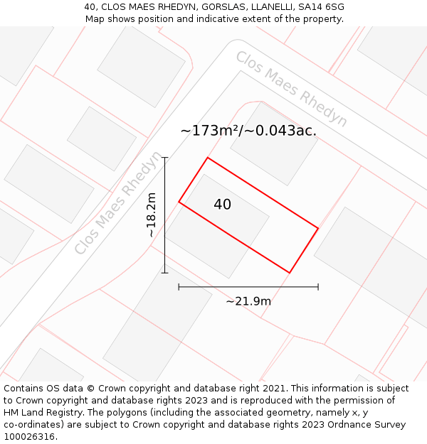 40, CLOS MAES RHEDYN, GORSLAS, LLANELLI, SA14 6SG: Plot and title map