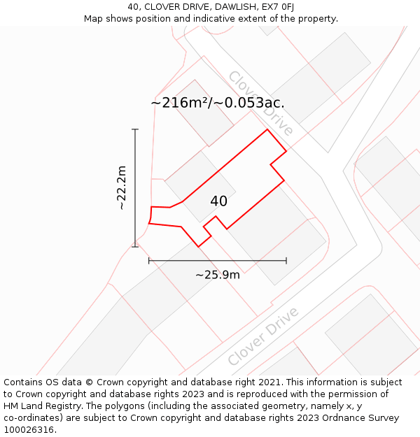 40, CLOVER DRIVE, DAWLISH, EX7 0FJ: Plot and title map