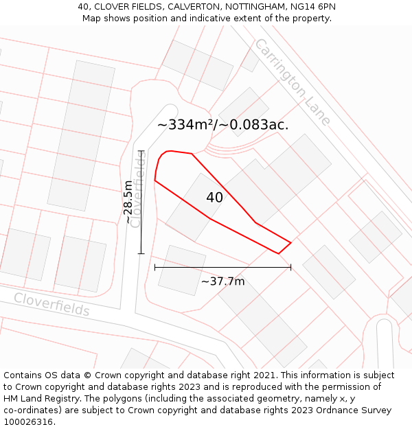 40, CLOVER FIELDS, CALVERTON, NOTTINGHAM, NG14 6PN: Plot and title map