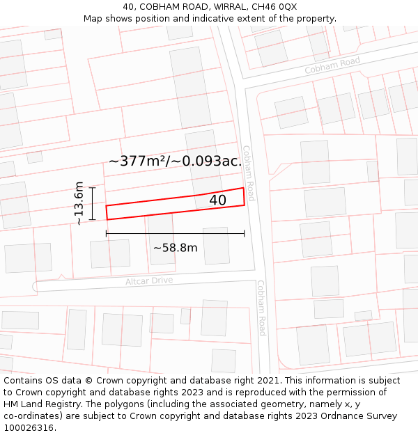 40, COBHAM ROAD, WIRRAL, CH46 0QX: Plot and title map