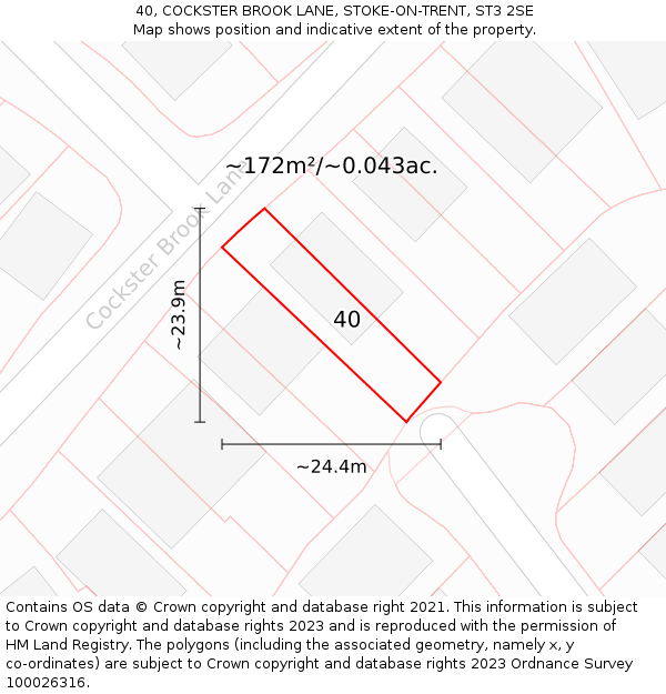 40, COCKSTER BROOK LANE, STOKE-ON-TRENT, ST3 2SE: Plot and title map