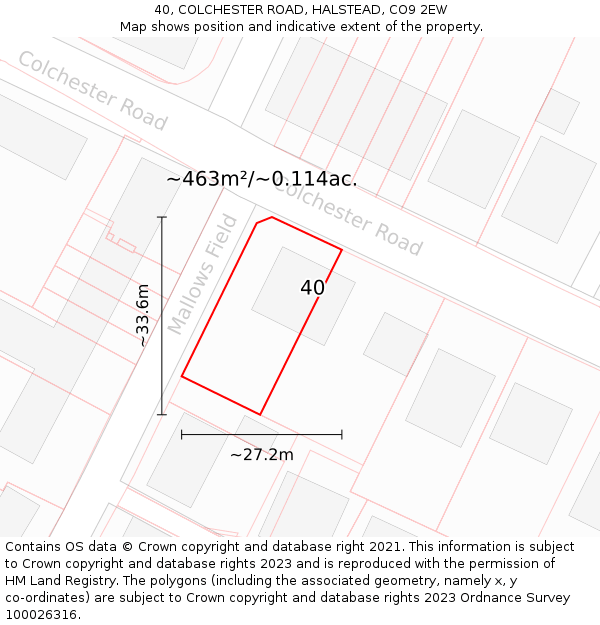40, COLCHESTER ROAD, HALSTEAD, CO9 2EW: Plot and title map