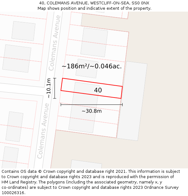 40, COLEMANS AVENUE, WESTCLIFF-ON-SEA, SS0 0NX: Plot and title map
