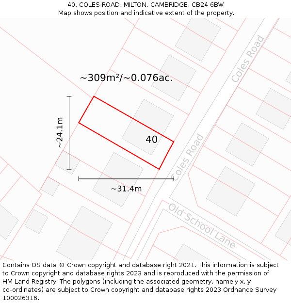 40, COLES ROAD, MILTON, CAMBRIDGE, CB24 6BW: Plot and title map