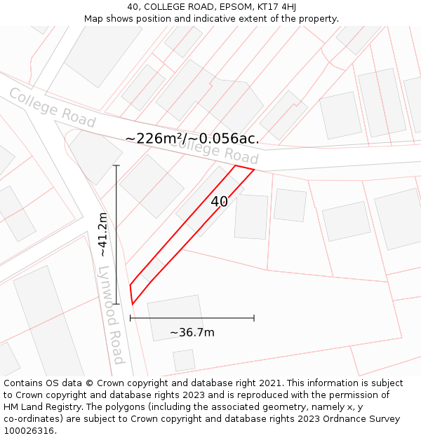 40, COLLEGE ROAD, EPSOM, KT17 4HJ: Plot and title map