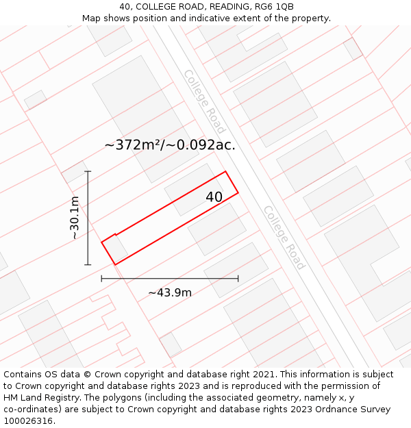 40, COLLEGE ROAD, READING, RG6 1QB: Plot and title map