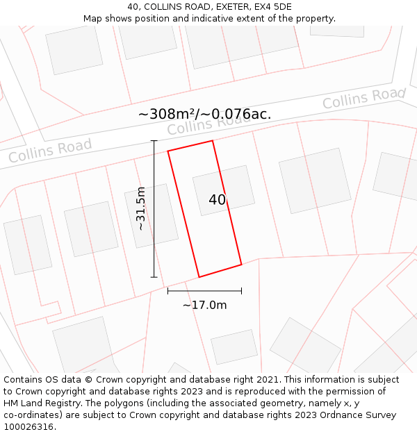 40, COLLINS ROAD, EXETER, EX4 5DE: Plot and title map