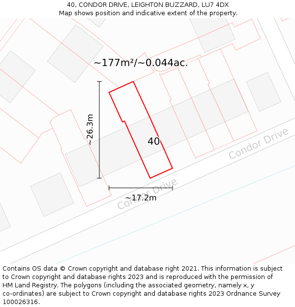 40, CONDOR DRIVE, LEIGHTON BUZZARD, LU7 4DX: Plot and title map