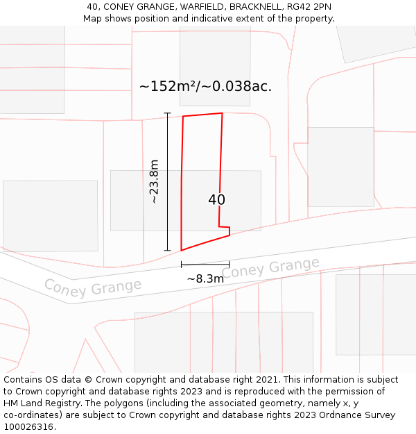 40, CONEY GRANGE, WARFIELD, BRACKNELL, RG42 2PN: Plot and title map