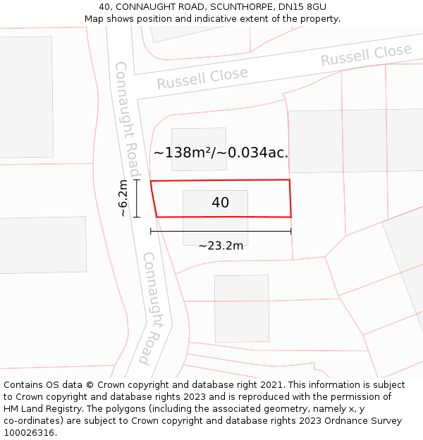 40, CONNAUGHT ROAD, SCUNTHORPE, DN15 8GU: Plot and title map