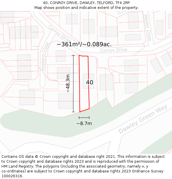 40, CONROY DRIVE, DAWLEY, TELFORD, TF4 2RP: Plot and title map