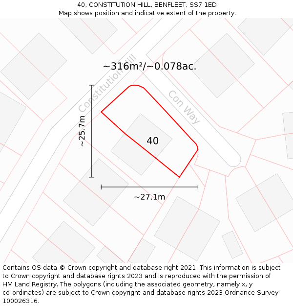 40, CONSTITUTION HILL, BENFLEET, SS7 1ED: Plot and title map